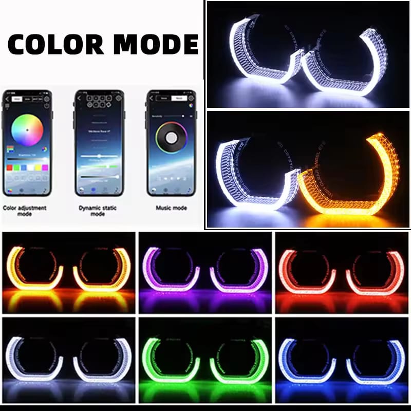 Universal Angel Eye Crystal Ring 2.5 Inch APP Control RGB LED for Car Headlight In Premium Quality 2 Pcs Set