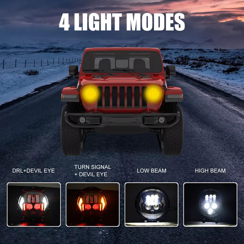 7 Inch Jeep Round Led Headlight Thunder Style With Spark DRL 2 Pcs Set