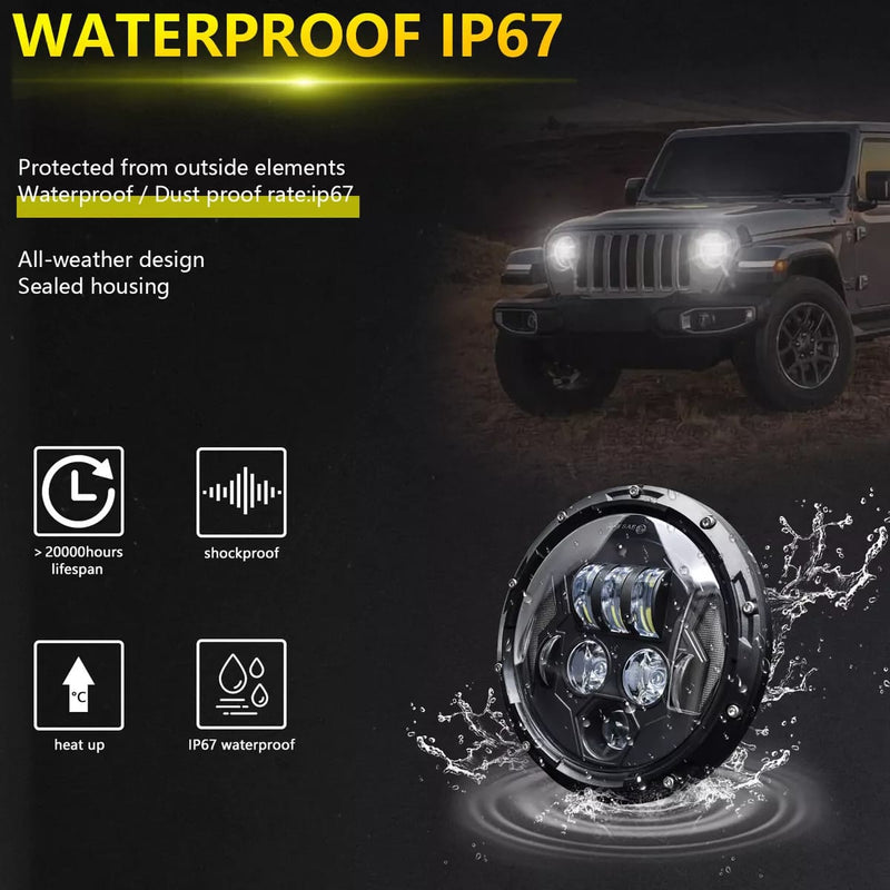 7 Inch Jeep Round Led Headlight Thunder Style With Spark DRL 2 Pcs Set