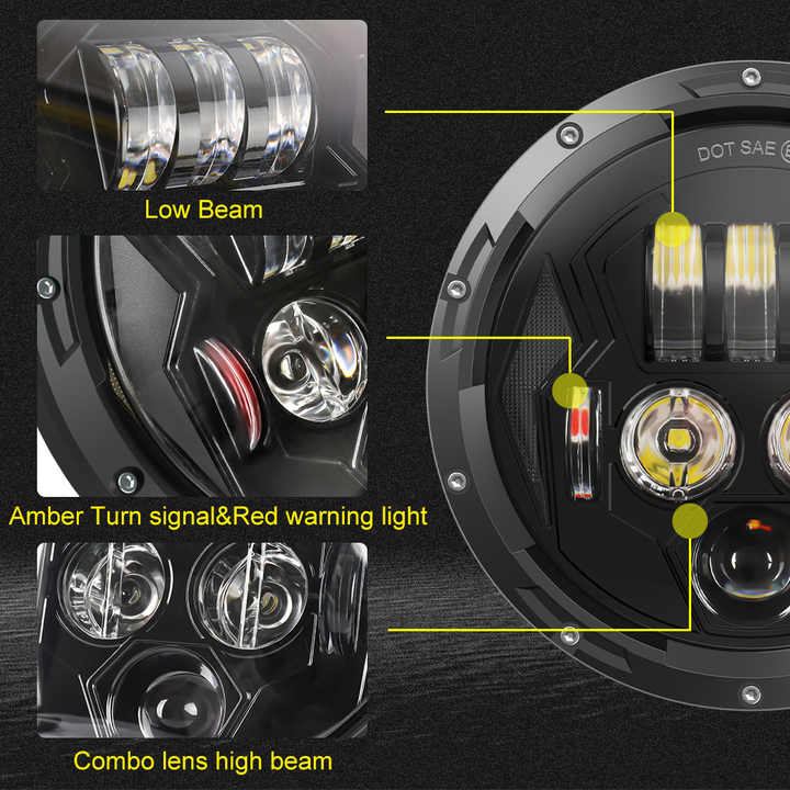 7 Inch Jeep Round Led Headlight Thunder Style With Spark DRL 2 Pcs Set