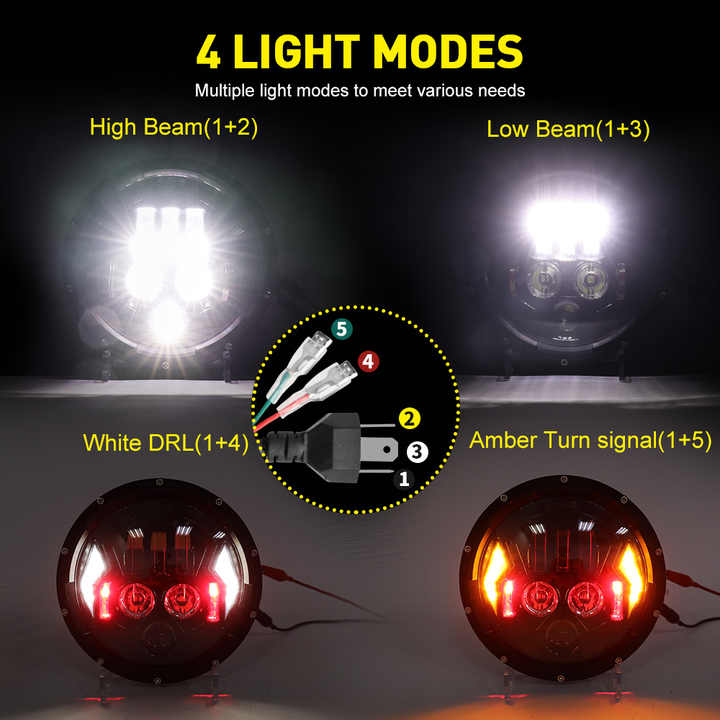 7 Inch Jeep Round Led Headlight Thunder Style With Spark DRL 2 Pcs Set