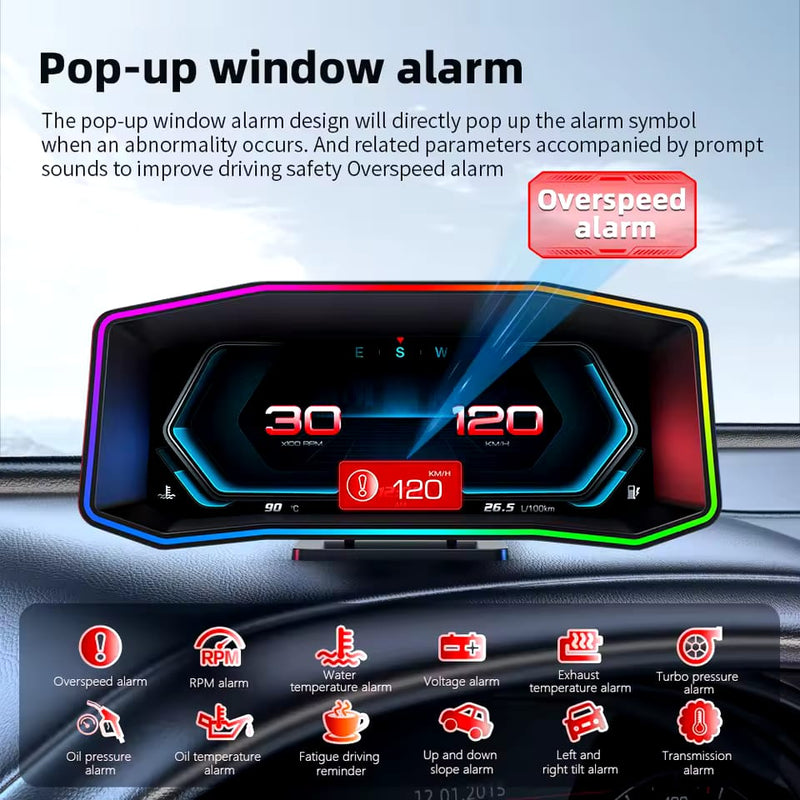 Universal P4 OBD2+GPS HUD Gauge Car Digital Head Up Display Speedometer Turbo RPM Alarm 1 Pc