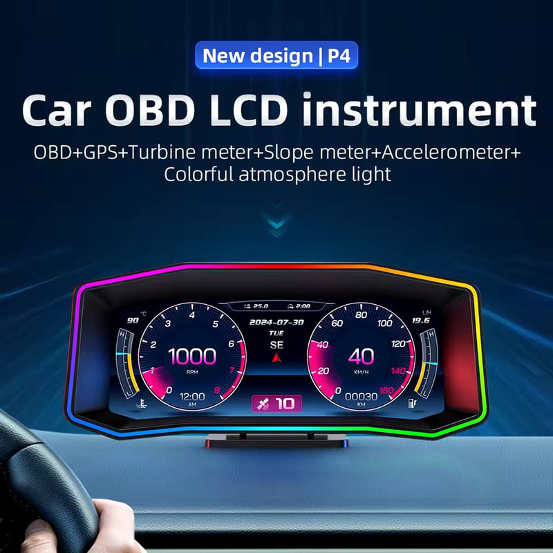 Universal P4 OBD2+GPS HUD Gauge Car Digital Head Up Display Speedometer Turbo RPM Alarm 1 Pc