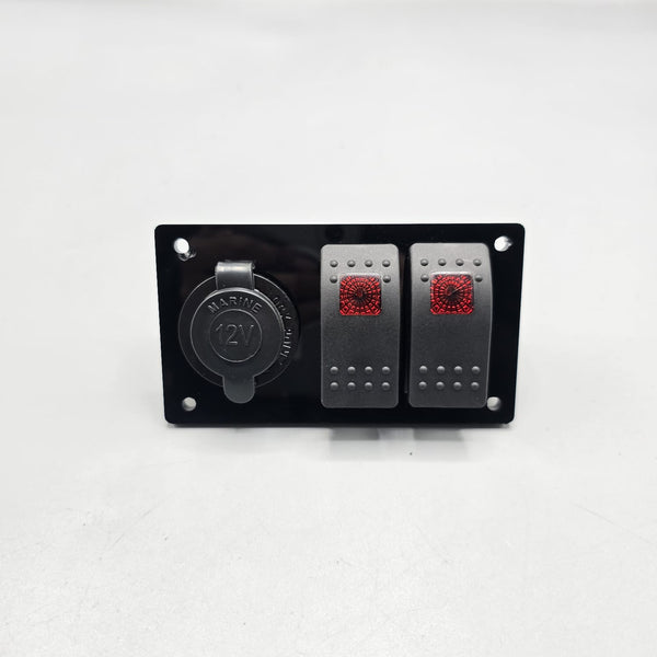 Universal 4-inch Switch Panel With Rocker Switches+12V Power Outlet(Red)