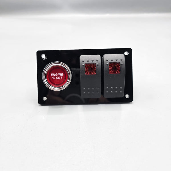 Universal 4-inch Switch Panel With Rocker Switches+Push Start Button (Red)