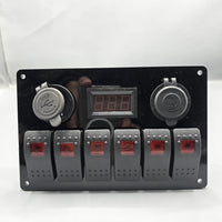 Universal 7-inch Switch Panel With On/Off Light Rocker Switches +12V Power Outlet +LED Voltmeter +USB Charger 3.0