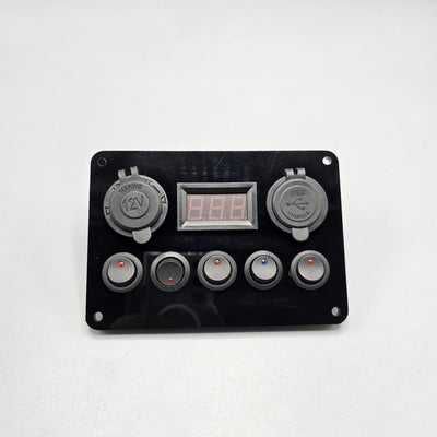 Universal 5-inch Switch Panel With On/Off Light Switches +12V Power Outlet +LED Voltmeter +USB Charger 3.0