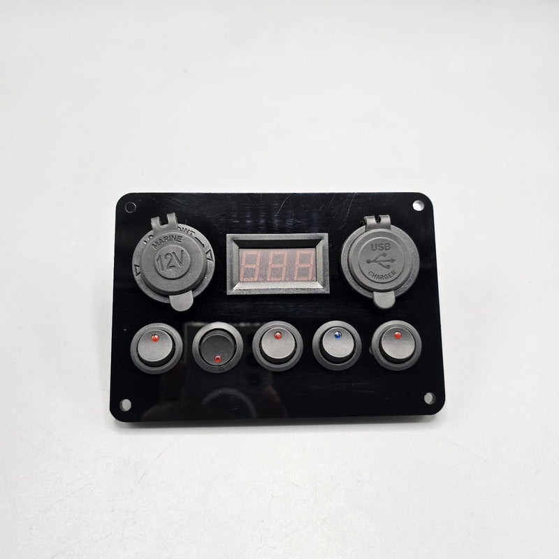 Universal 5-inch Switch Panel With On/Off Light Switches +12V Power Outlet +LED Voltmeter +USB Charger 3.0