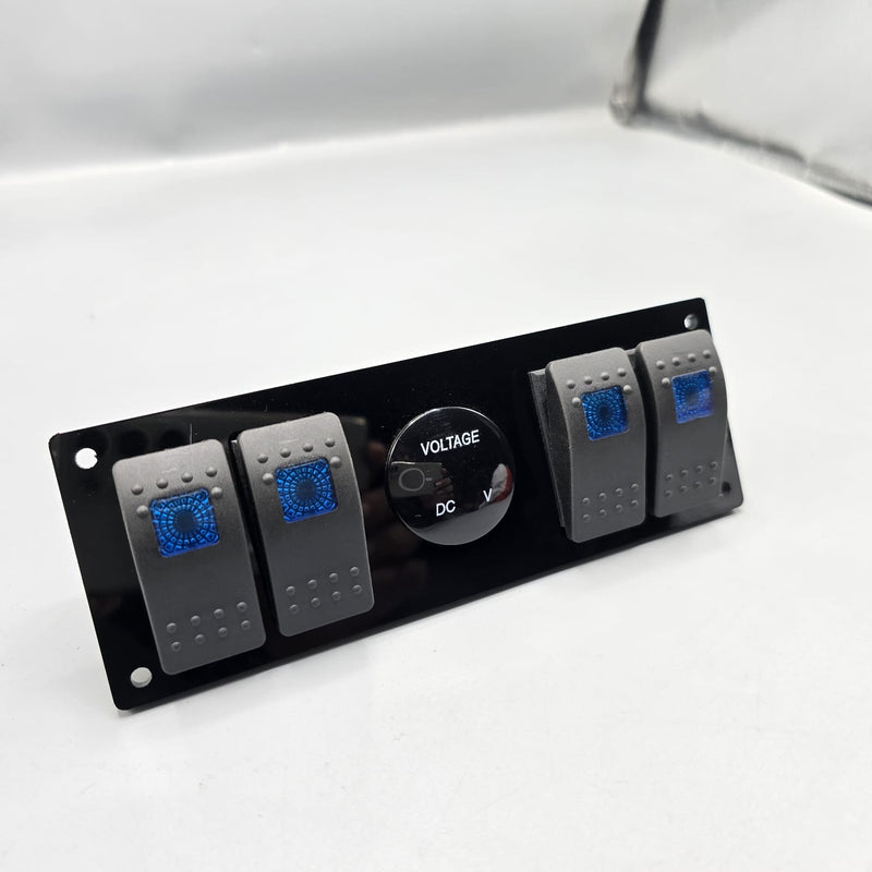 Universal 5-inch Switch Panel With Rocker Switches+Led Voltmeter (Blue)