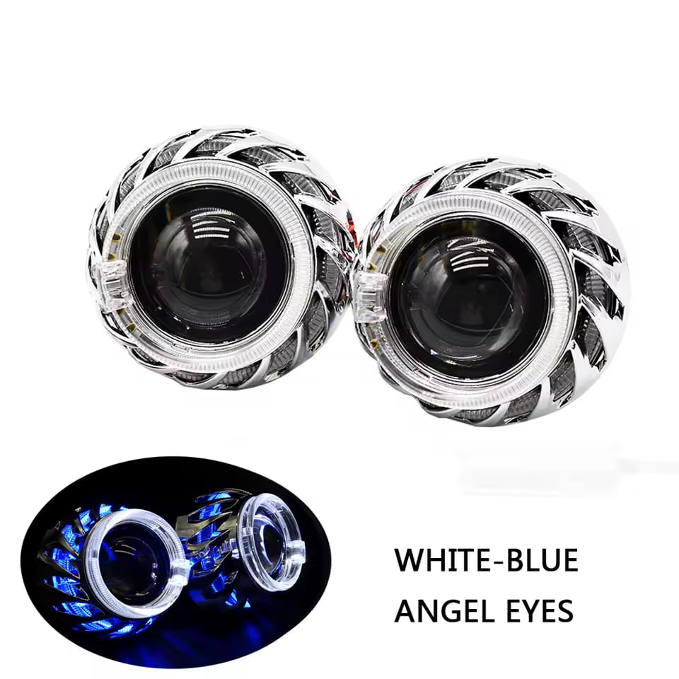 LIUHAWK Bi Xenon Projector DRL Fan Shape Style Shroud 85 Watt SMD Complete Set White - Blue