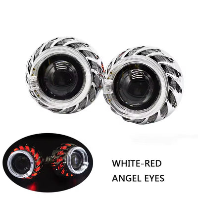 2 Pcs Set LIUHAWK Bi Xenon Projector DRL Fan Shape Style Shroud 100 Watt SMD Complete Set White - Red