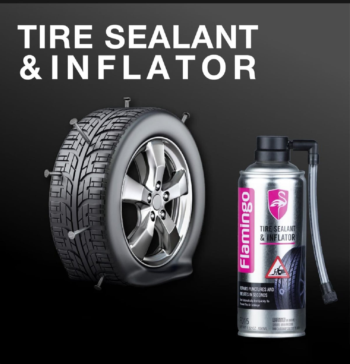 Universal Flamingo Tire Repairing  Liquid Tire Sealer Inflator 1 Pc