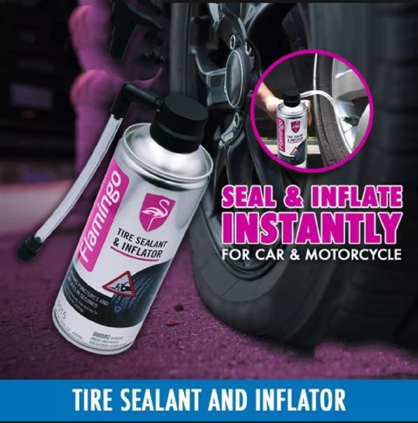 Universal Flamingo Tire Repairing  Liquid Tire Sealer Inflator 1 Pc
