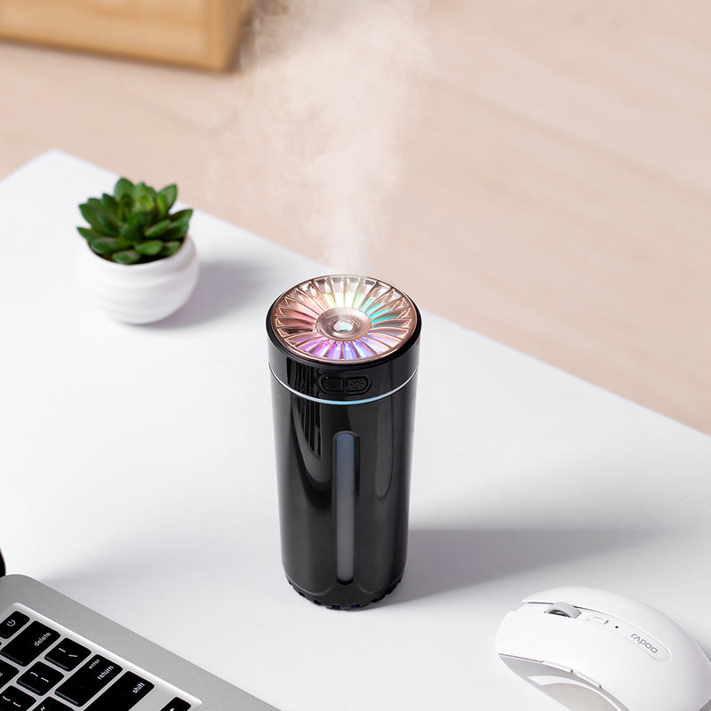 Wireless Air Humidifier Colorful lights Purifier 800mAh Rechargeable Cool Mist Maker For Car, Offices, And Home(Black)