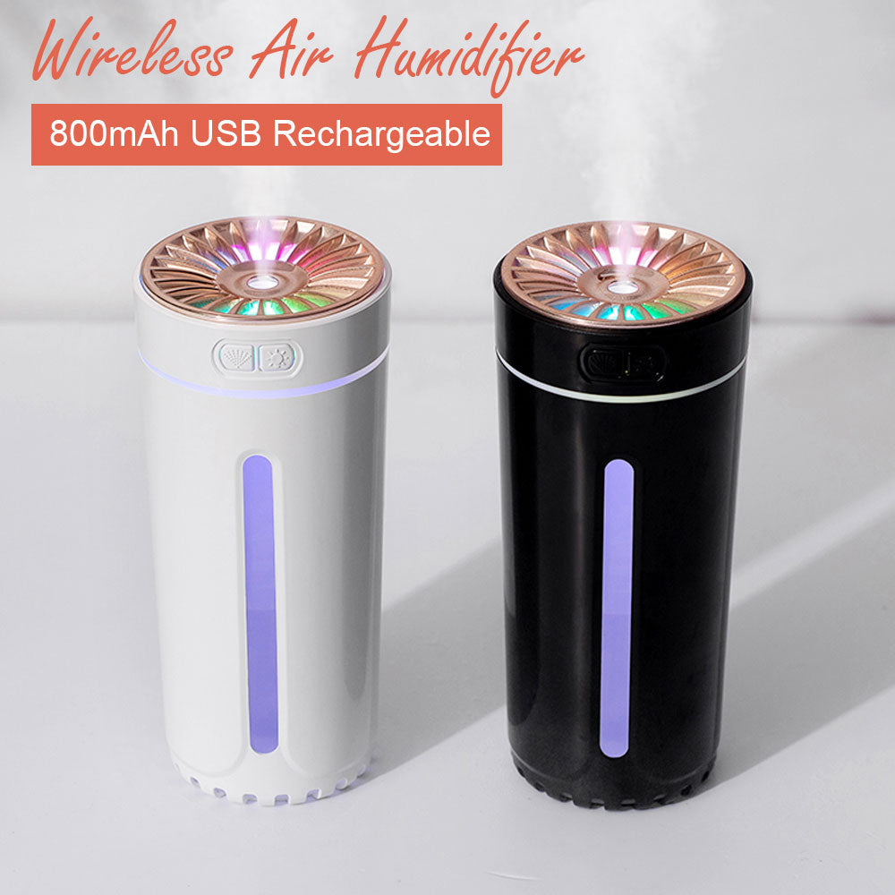 Wireless Air Humidifier Colorful lights Purifier 800mAh Rechargeable Cool Mist Maker For Car, Offices, And Home(White)