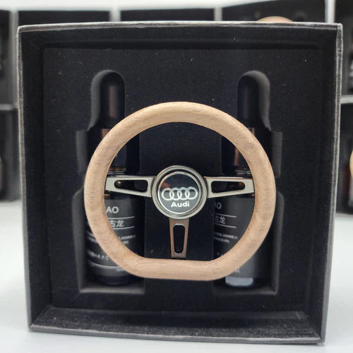 Audi Mini Steering Wheel Car perfume Long lasting Fragrance For AC Grill D-Shape Air Conditioner