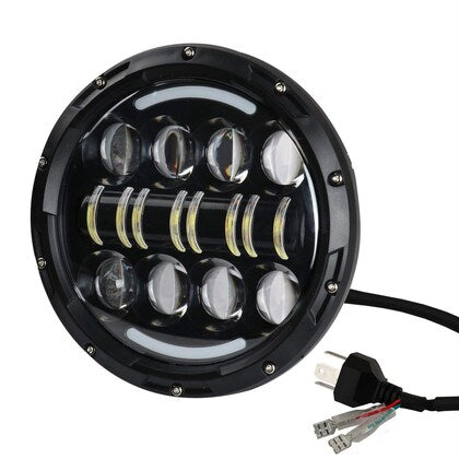 thumbnail image 2 of Pair 7-inch Round LED Headlights With DRL Projector For Jeep Patriot 2008-2016 – Black Housing, Clear Lens, H4/H13 Adapters Included 2 of 3