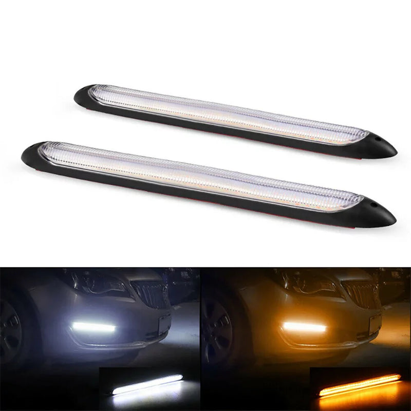 Universal Bumper DRL LED Strip 14-inch Light Daytime Running Turn Signal Lamp 2 Pcs Set