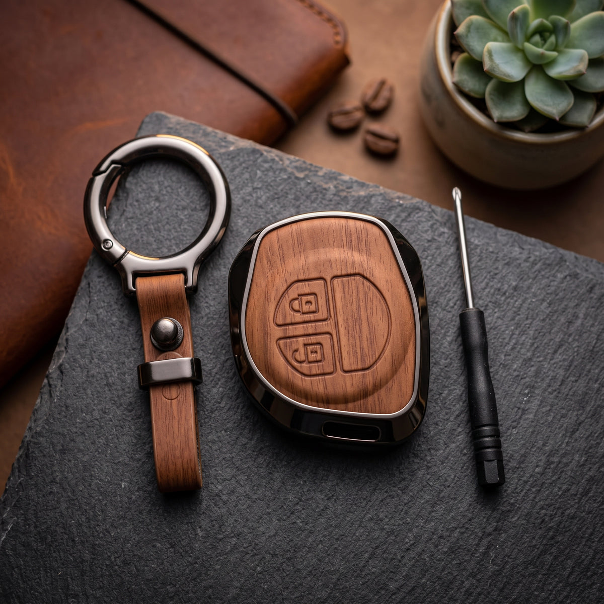 Suzuki Cultus New Elite Series Metallic Car Key Case Luxury Zinc Alloy Protection Case(Brown)