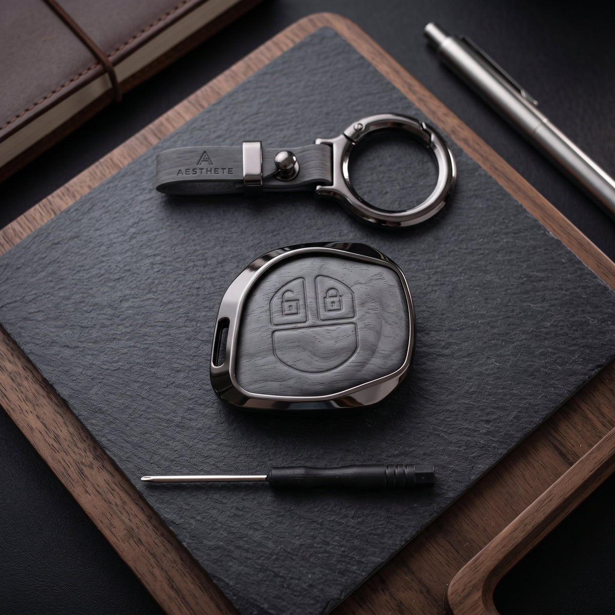 Suzuki Wagon R Elite Series Metallic Car Key Case Luxury Zinc Alloy Protection Case(Grey)