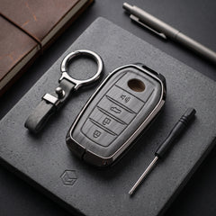 Fortuner 4 Button Elite Series Metallic Car Key Case Luxury Zinc Alloy Protection Case(Grey)