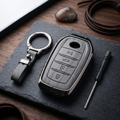 Fortuner 4 Button Elite Series Metallic Car Key Case Luxury Zinc Alloy Protection Case(Grey)