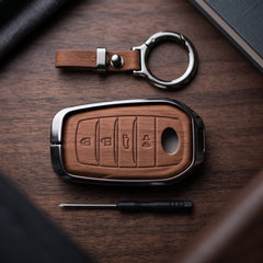 Fortuner 4 Button Elite Series Metallic Car Key Case Luxury Zinc Alloy Protection Case(Brown)