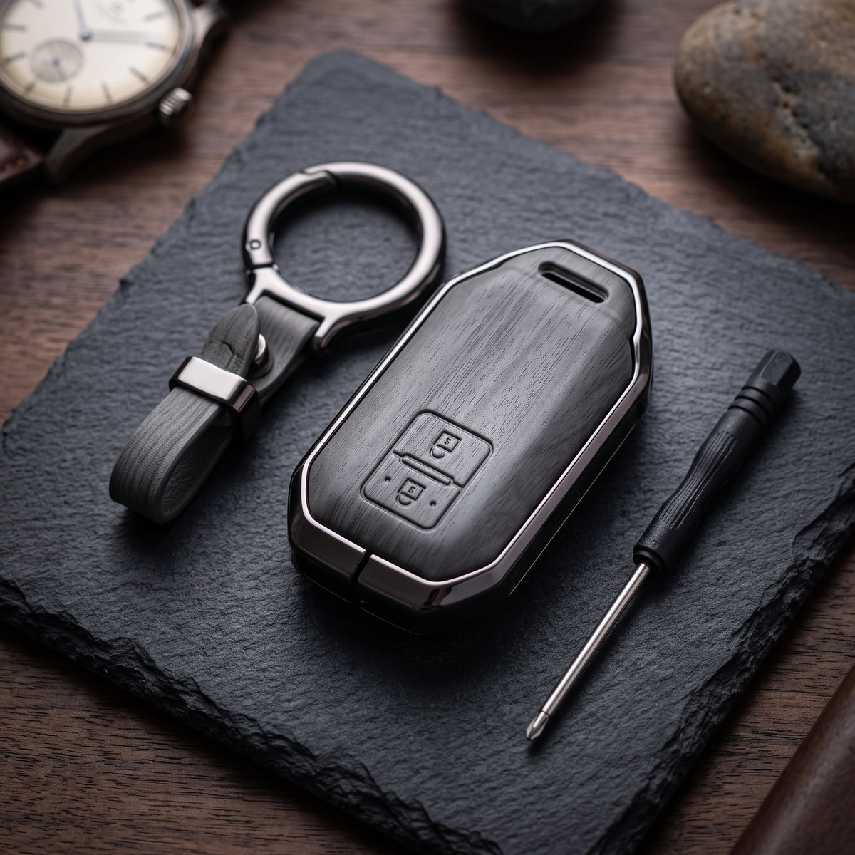 Suzuki Fronx 2026 Model Elite Series Metallic Car Key Case Luxury Zinc Alloy Protection Case(Grey)