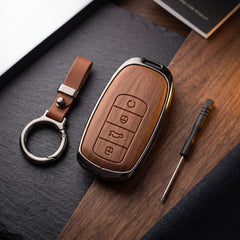 Jaecoo J7 Elite Series Metallic Car Key Case Luxury Zinc Alloy Protection Case(Brown)