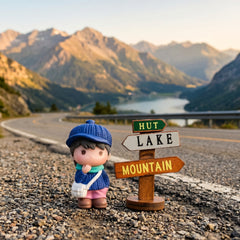 1 Pc Universal Hut Lake Mountains Sign Board With Character Decoration Acessories For Car