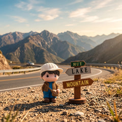 1 Pc Universal Hut Lake Mountains Sign Board With Character Decoration Acessories For Car
