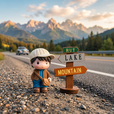 1 Pc Universal Hut Lake Mountains Sign Board With Character Decoration Acessories For Car