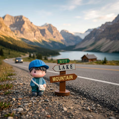 1 Pc Universal Hut Lake Mountains Sign Board With Character Decoration Acessories For Car