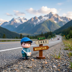 1 Pc Universal Hut Lake Mountains Sign Board With Character Decoration Acessories For Car