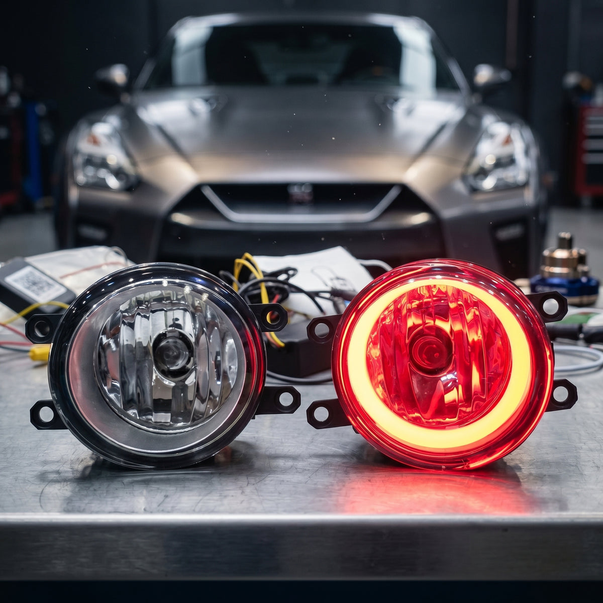 Honda Fog Lamps Shell With Angel Eye Rings In Premium Quality 2 Pcs Set (Red)