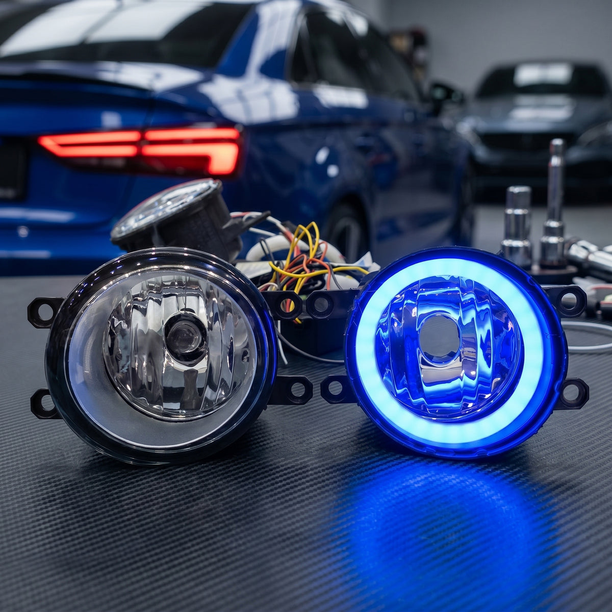 Toyota Fog Lamps Shell With Angel Eye Rings In Premium Quality 2 Pcs Set (Blue)