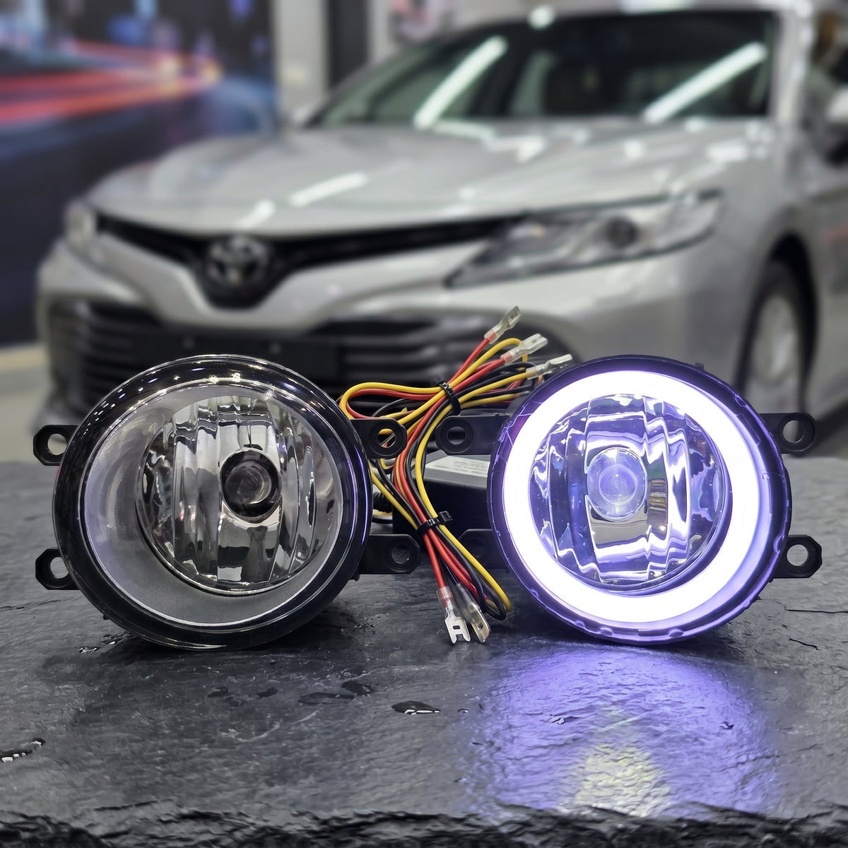 Toyota Fog Lamps Shell With Angel Eye Rings In Premium Quality 2 Pcs Set (White)