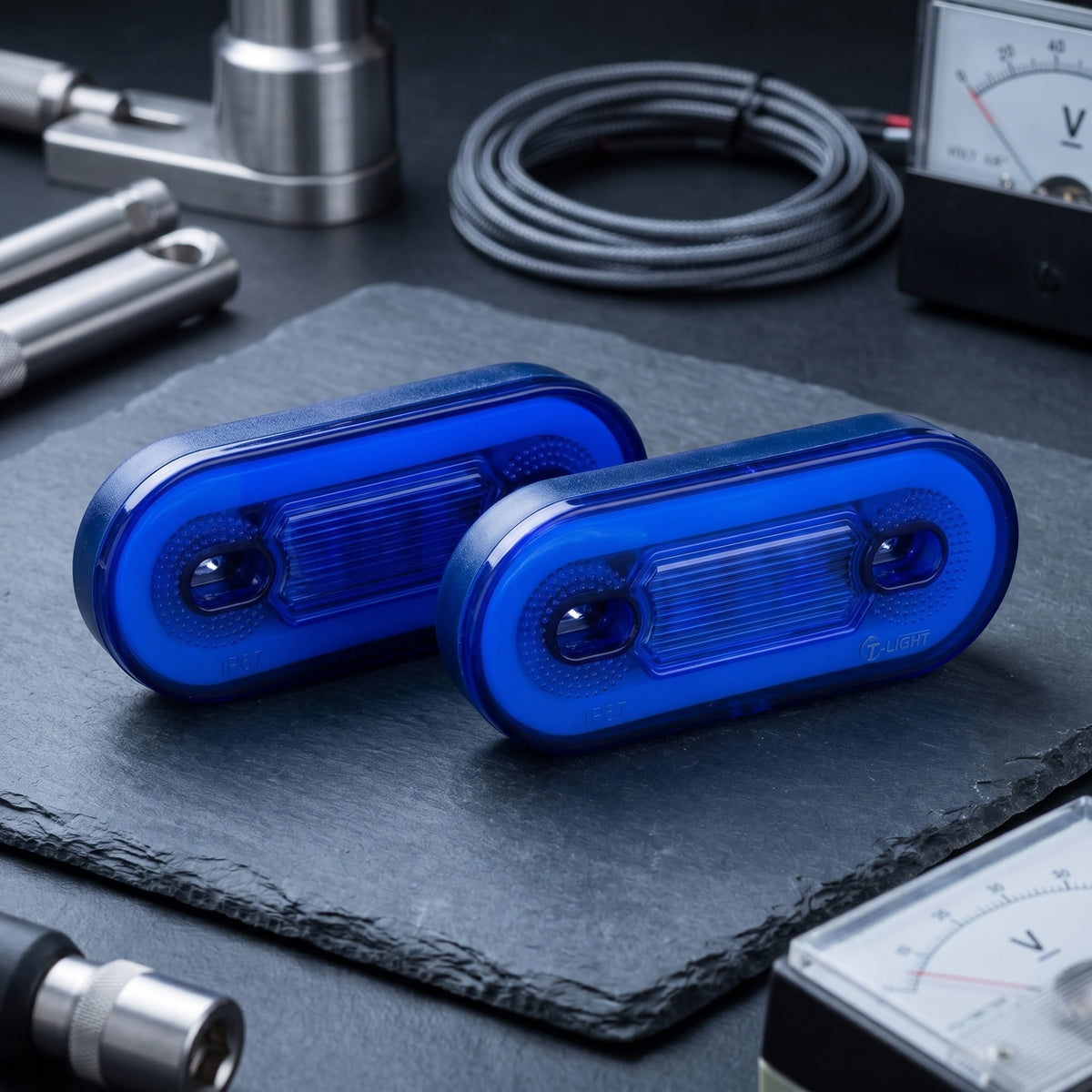 Universal Oval Shape LED Tail Lights Waterproof with Halo Glow Effect Blue
