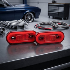 Universal Oval Shape LED Tail Lights Waterproof with Halo Glow Effect RED