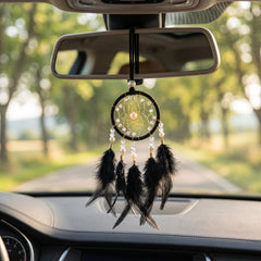 1 Pc Universal Hanging Feather Dreamcatcher Ring For Car in Premium Quality (Black)