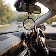 1 Pc Universal Hanging Feather Dreamcatcher Ring For Car in Premium Quality (Black)