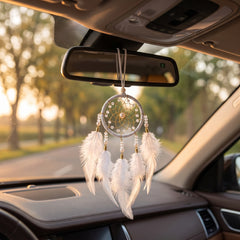 1 Pc Universal Hanging Feather Dreamcatcher Ring For Car in Premium Quality (White)