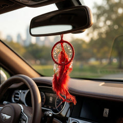 1 Pc Universal Hanging Feather Dreamcatcher Ring For Car in Premium Quality (Red)
