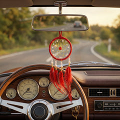 1 Pc Universal Hanging Feather Dreamcatcher Ring For Car in Premium Quality (Red)