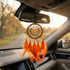 1 Pc Universal Hanging Feather Dreamcatcher Ring For Car in Premium Quality (Orange)