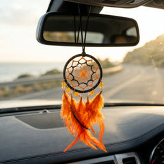 1 Pc Universal Hanging Feather Dreamcatcher Ring For Car in Premium Quality (Orange)