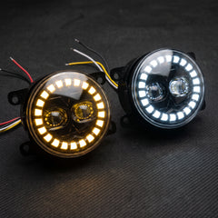 Ultra-Bright Universal Dual Projector LED Fog Lamps Lights With 2 Color Halo DRL