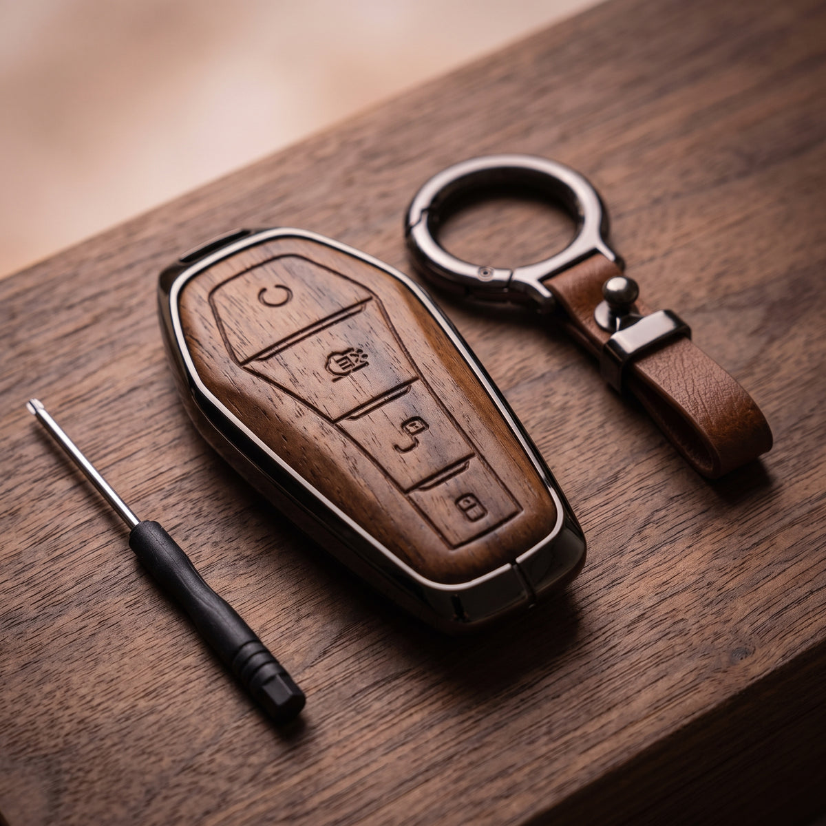 BYD Atto 2 Elite Series Metallic Car Key Case Luxury Zinc Alloy Protection Case(Brown)