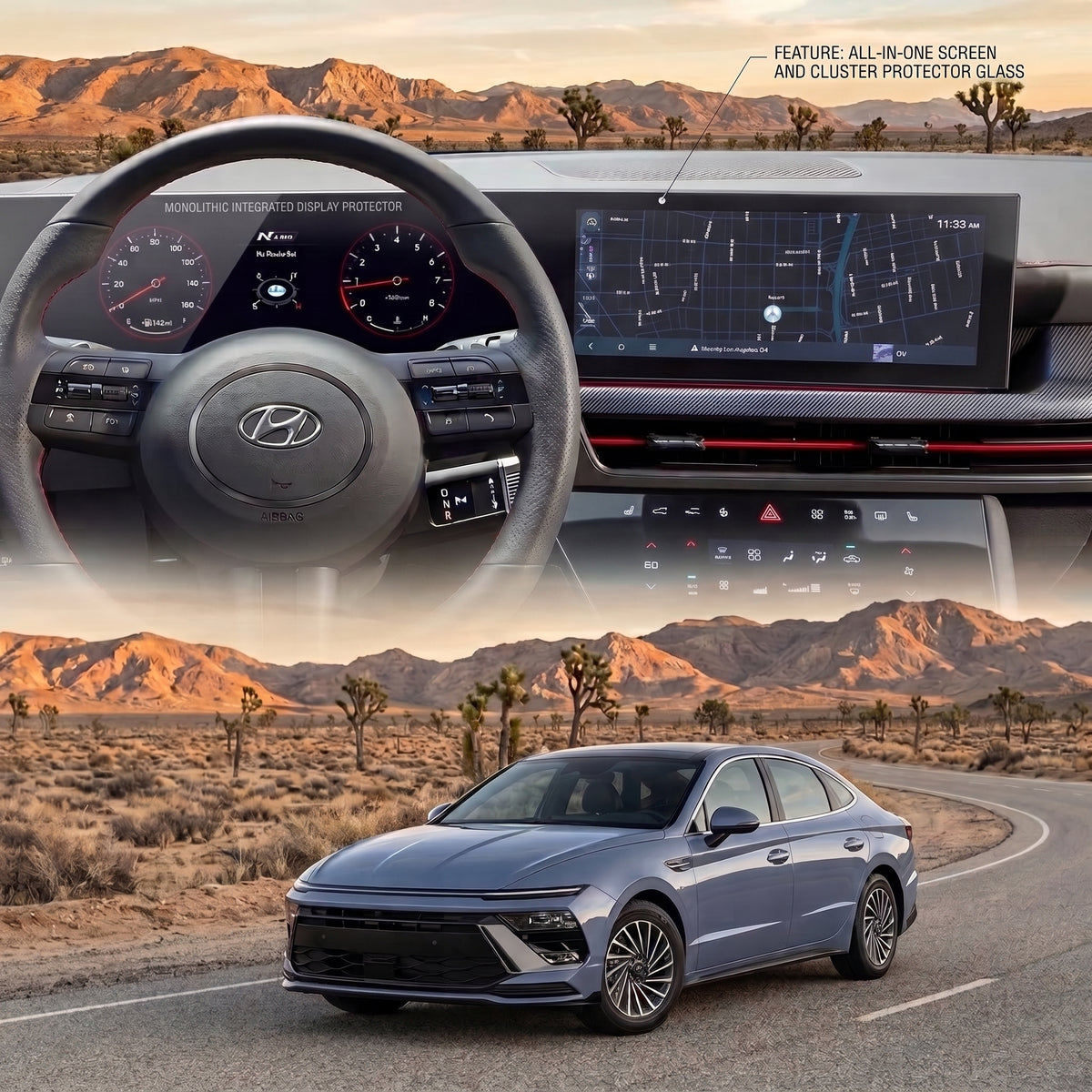 Sonata 2025 Model Transparent Car LCD Screen And Speedometer Glass Protector In Premium Quality