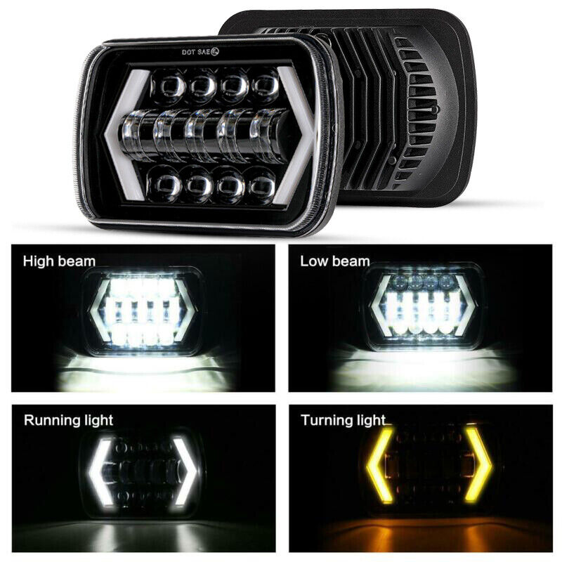 Jeep Square White Amber 5x7 Headlights Turn Signal HI/LO Beam DRL Compatible With Jeep Wrangler 2 Pc